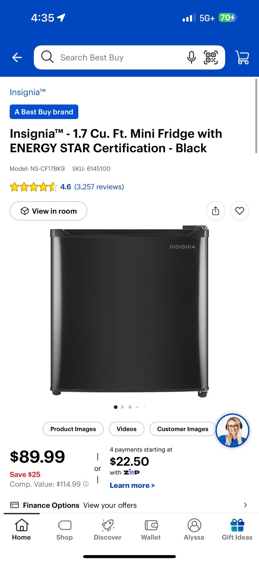 Mini fridge 1.7 cu. ft. 