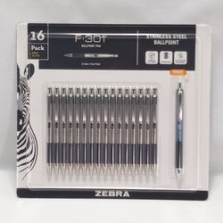 Zebra F•301 Stainless Steel Ballpoint Pens 16-Pack + Bonus G-350 Gel Pen 