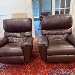Brown Leather Recliners (LA-Z-Boy Style)