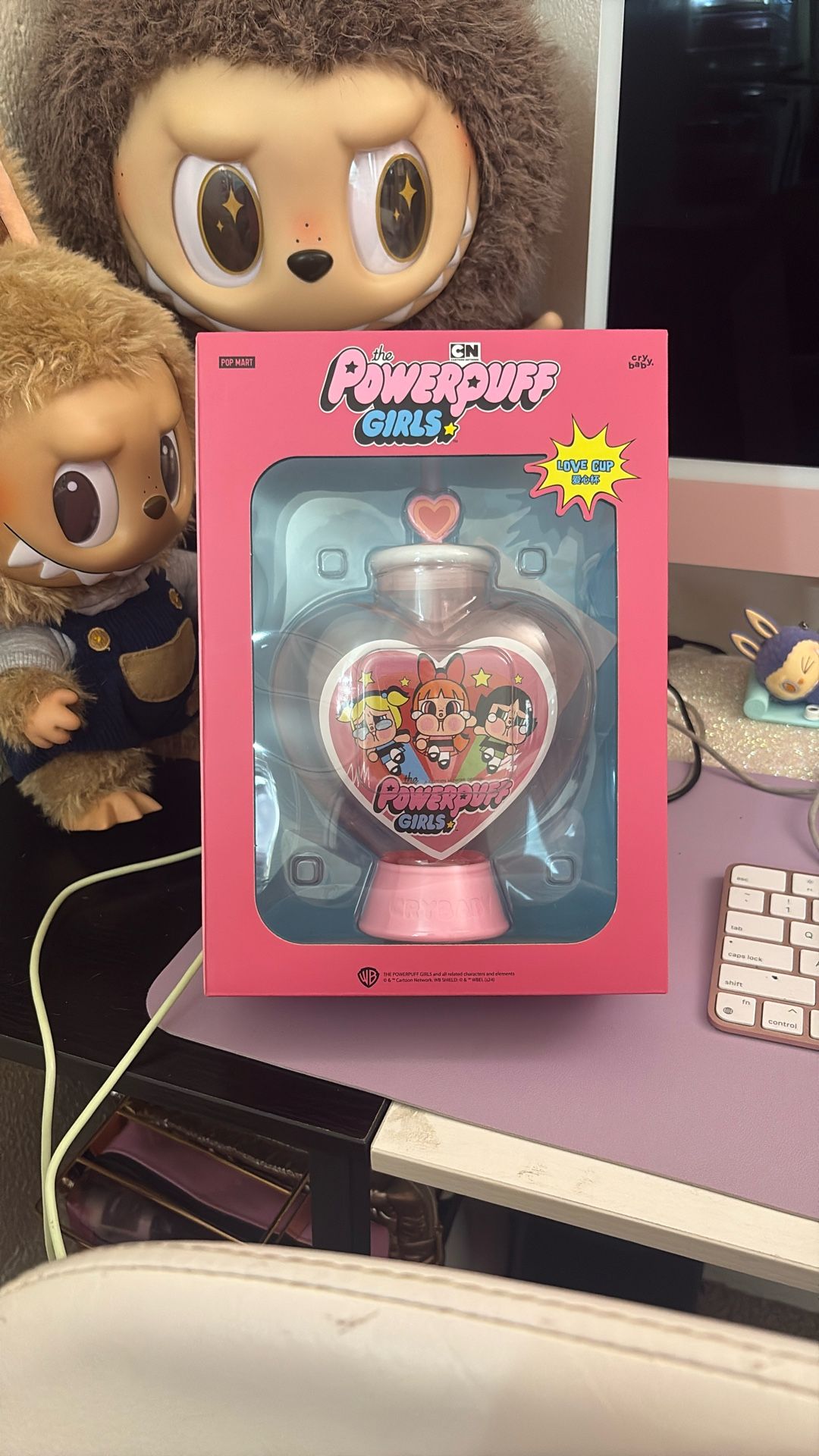 100% authentic Pop Mart crybaby collaboration with power, puff girls glass collectible cup
