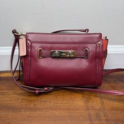 Coach Pebbled Leather Convertible Crossbody - Burgundy with Gold Hardware