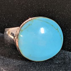 925 STERLING SILVER NF OVAL TURQUOISE CABOCHON SET RING SIZE 8.5 WEIGHS 8 GRAMS