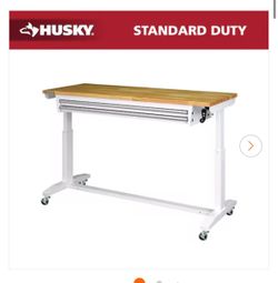 BRAND NEW IN BOX Husky Tool Storage 62 in. W White Adjustable Height Work Table with 2-Drawers