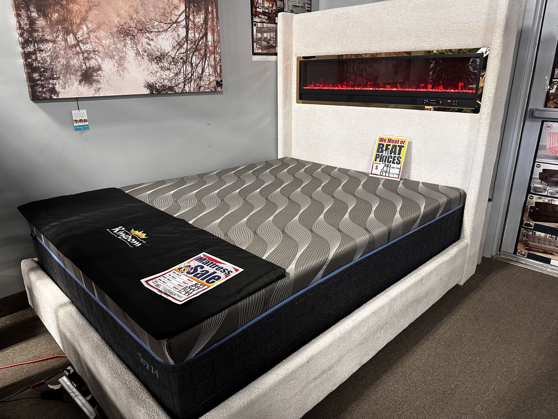 Lovely Fireplace Bed Frame! $699 🔥🚨 More Colors Available!