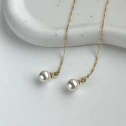 14K Gold Filled Pretty Vintage Chain Dangle Pearl Earrings