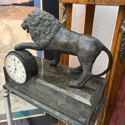 Not $1. Maitland Smith Lion Clock, Bronze, Ceramic Dog Statue, Stallion Horse, 4 Chairs, Cabinet, Coffee Cocktail Glam Hollywood Table, 2 Iron Benches