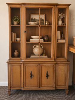 Vintage Wood China Cabinet / Display Hutch