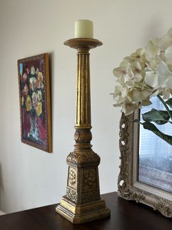 Candle Holder Antique Gold  Ornate 24 3/4” tall