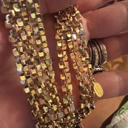 Beautiful Gold Pleated  30 Inches PARK LANE Sparkly Chain Necklace Gold Tone 3D Classic Career Workwear