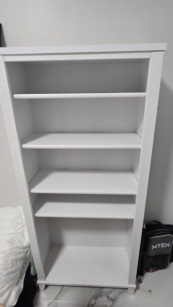 White Wood Bookshelf Bookcase With 4 Adjustable Shelves