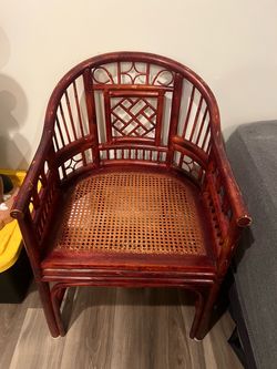 Vintage Chinese Chinoiserie Bamboo & Cane Armchair – 1970s Style