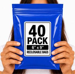 RECLOSABLE BLUE BAGS (40 PACK) 6" X 9" 2 MIL ZIPPER STORAGE BAGS NEW