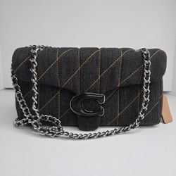 COACH Tabby 26 Quilted Denim Shoulder Bag Black CR704 Crossbody Bag NEW