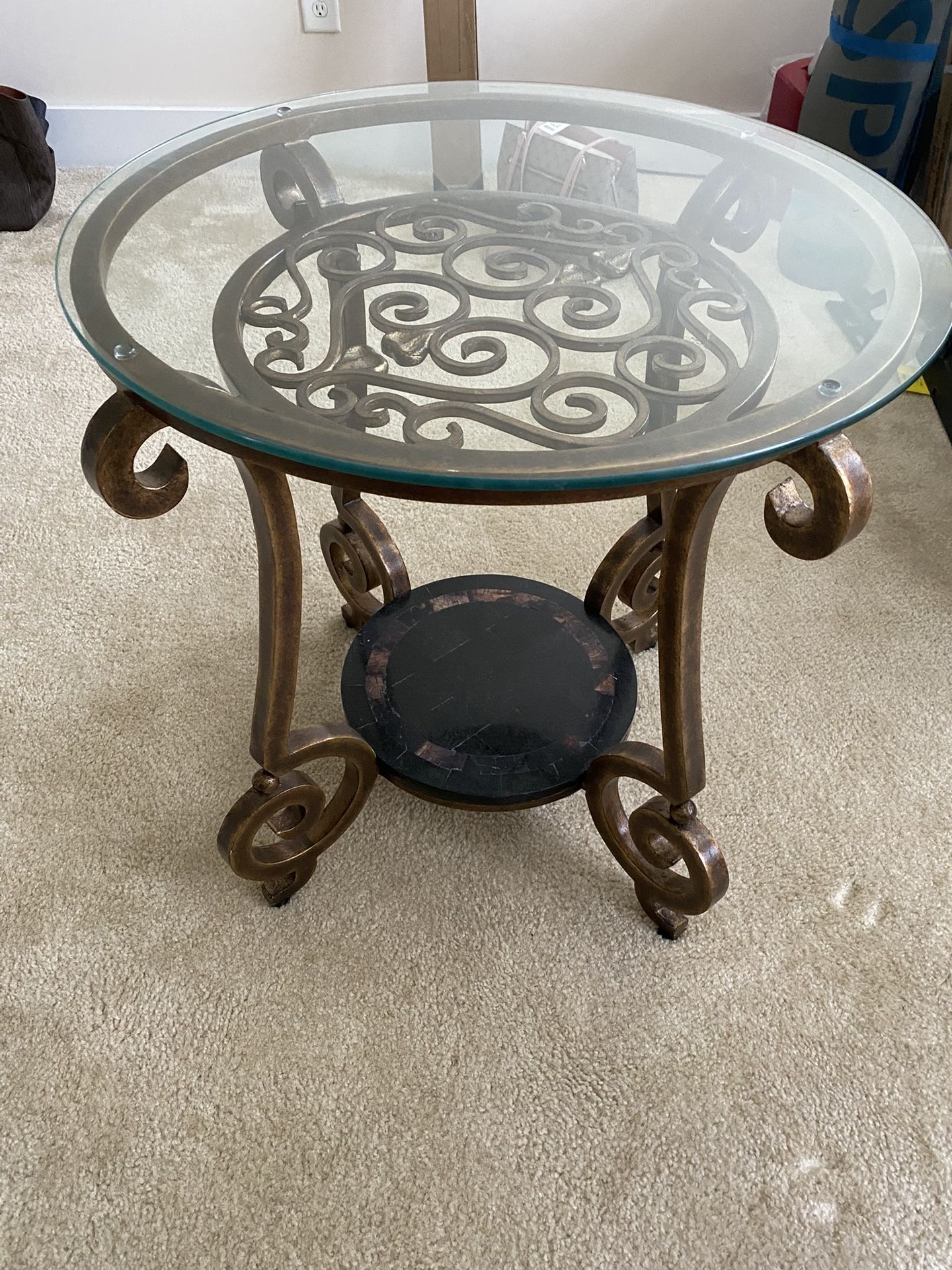 Ornate Side Table With Glass Top