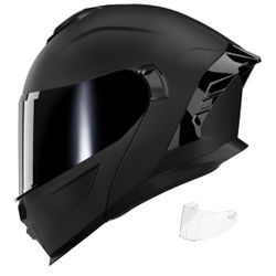 Dual Visor Flip up Modular Full Face Helmet JR-815,DOT Approved (XL)