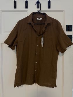 Men's Brown Short Sleeve Button-Down Shirt