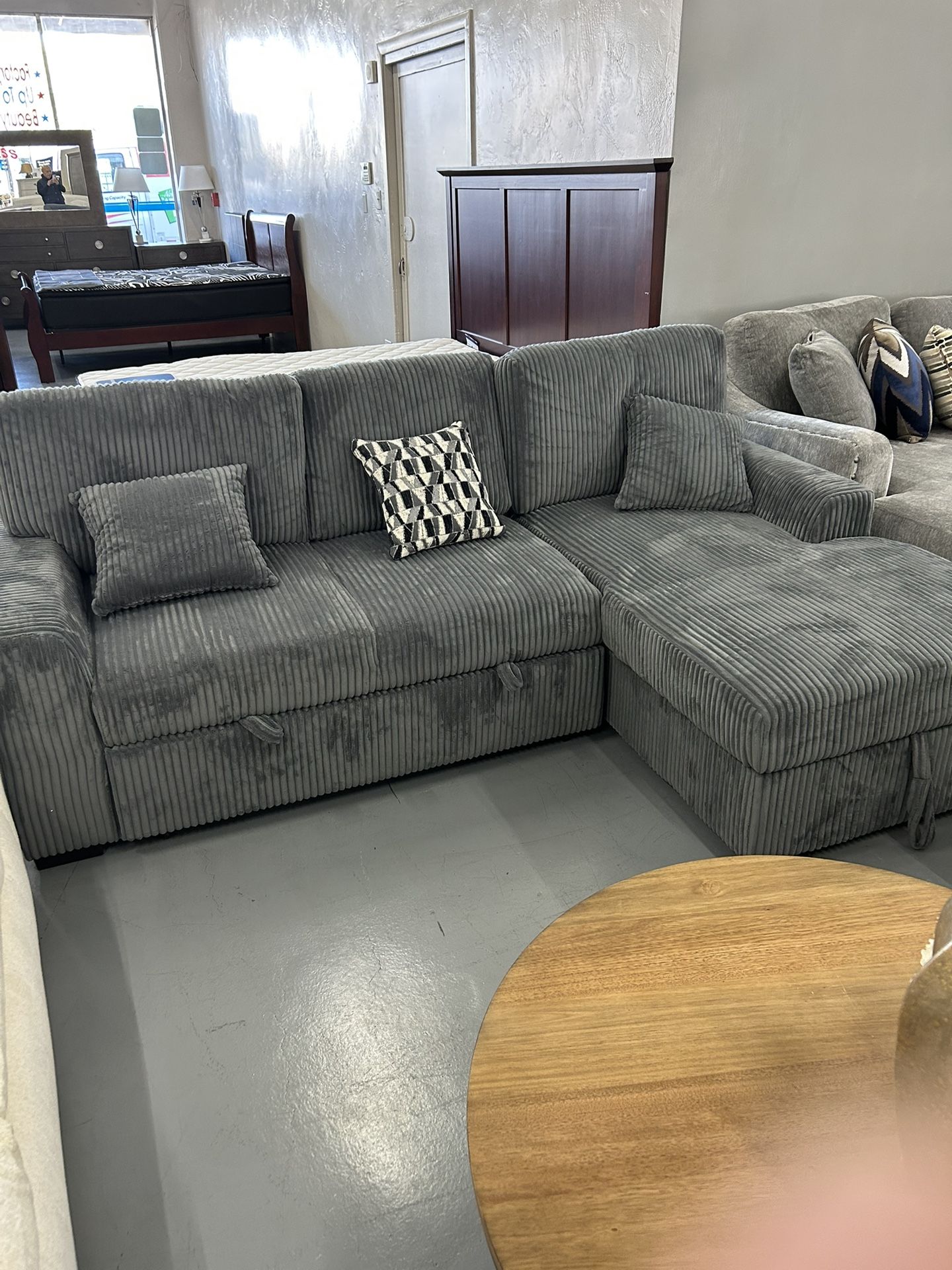 Beautiful Custom Corduroy Sectionals With Storage And Sleeper 