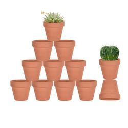 12 Pcs 3.5" Tiny Terracotta & Terra Cotta Pots with Drainage -Small Mini Clay Ceramic Pottery Planter Ideal for Indoor/Outdoor Plants, Crafts, Wedding