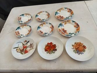 Assorted Vintage Ceramic Plates and Saucers Set - 9 Pieces