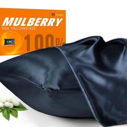 MSRP $23 1 Pack Navy Blue Brand New 100% Mulberry Silk Pillowcase With Zipper