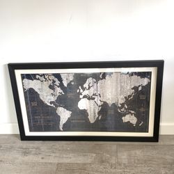 Large Framed World Map Art Wall Decor 