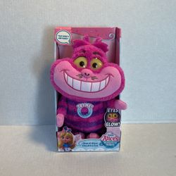 Just Play Disney Junior Alice’s Wonderland Bakery Chat & Glow Cheshire Cat Plushie Stuffed Animal, Officially Licensed Kids Toy Eyes Glow with Talking