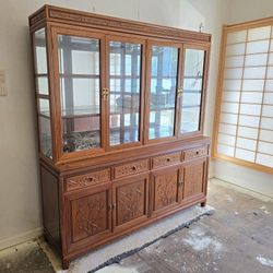 Solid Rosewood Hutch with Cabinet, carved Flowers & Birds - $300.00