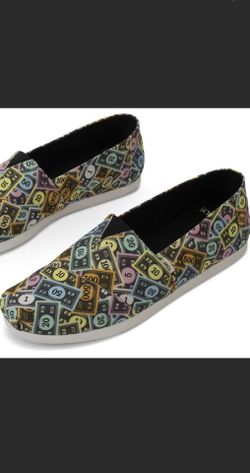 New Ladies Toms Alpargata Multi Monopoly Money Print Size 8