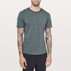 LULULEMON Mens Yachtie Stripe Sea Steel Gravity Green Stripe 5 Year Basic Tee
