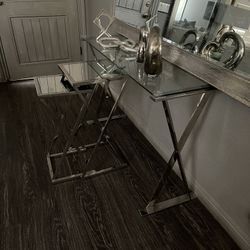 Twin Small Mirrored Chrome Tables  For  Fast Pick Up