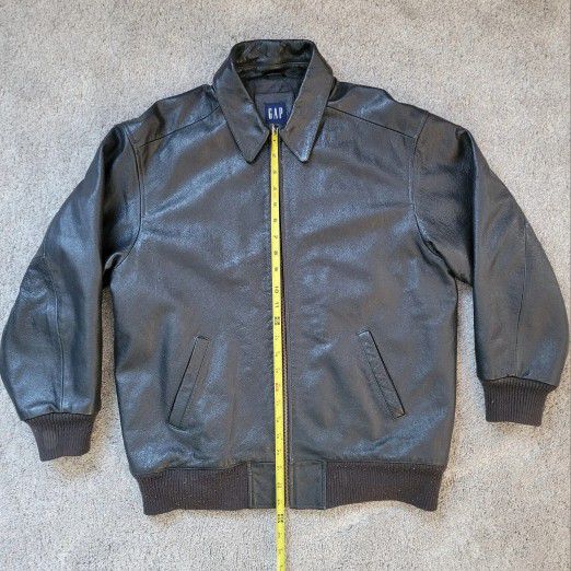 Vtg GAP Leather Jacket XXL Black Bomber Coat 