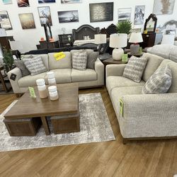 Wood trim sofa loveseat