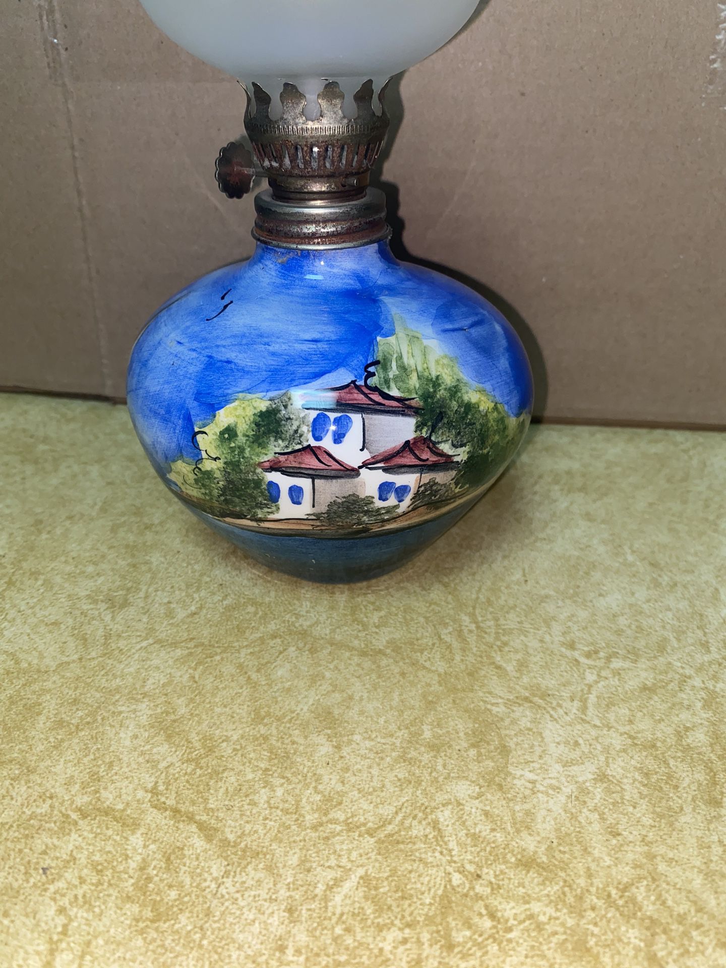 8.5 inches with Glass Handmade Hand painted Imported From Greece Ceramic Oil Lamp