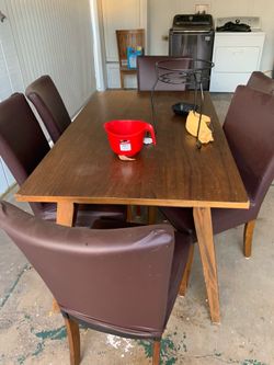 Wooden & Leather Dining Room Set From Ashley’s Furniture Home Store