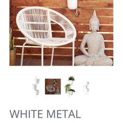 WHITE METAL LAYERED WALL INDOOR OUTDOOR PLANTER, 12" X 12"x25”