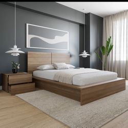 Queen Size Platform Bed Frame And Matching Night Stand