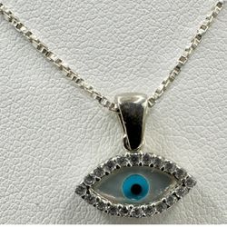 Sterling Silver Evil Eye Pendant Necklace 