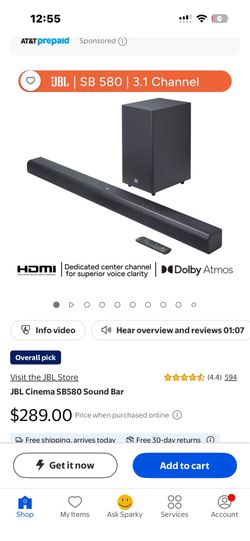 JBL Cinema SB580 Soundbar + Wireless Subwoofer + Remote | Dolby Atmos