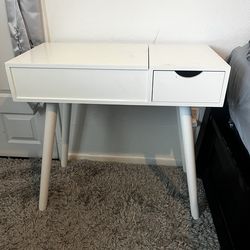 White Vanity Desk with Flip Mirror