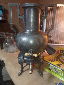 Antique Metal Samovar with Engraved Detail