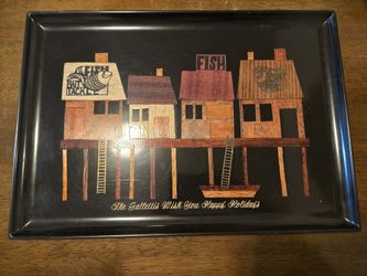 Vintage MCM Couroc of Monterey Fish Bait Tackle Hand Inlaid Wood 18"x12" Tray