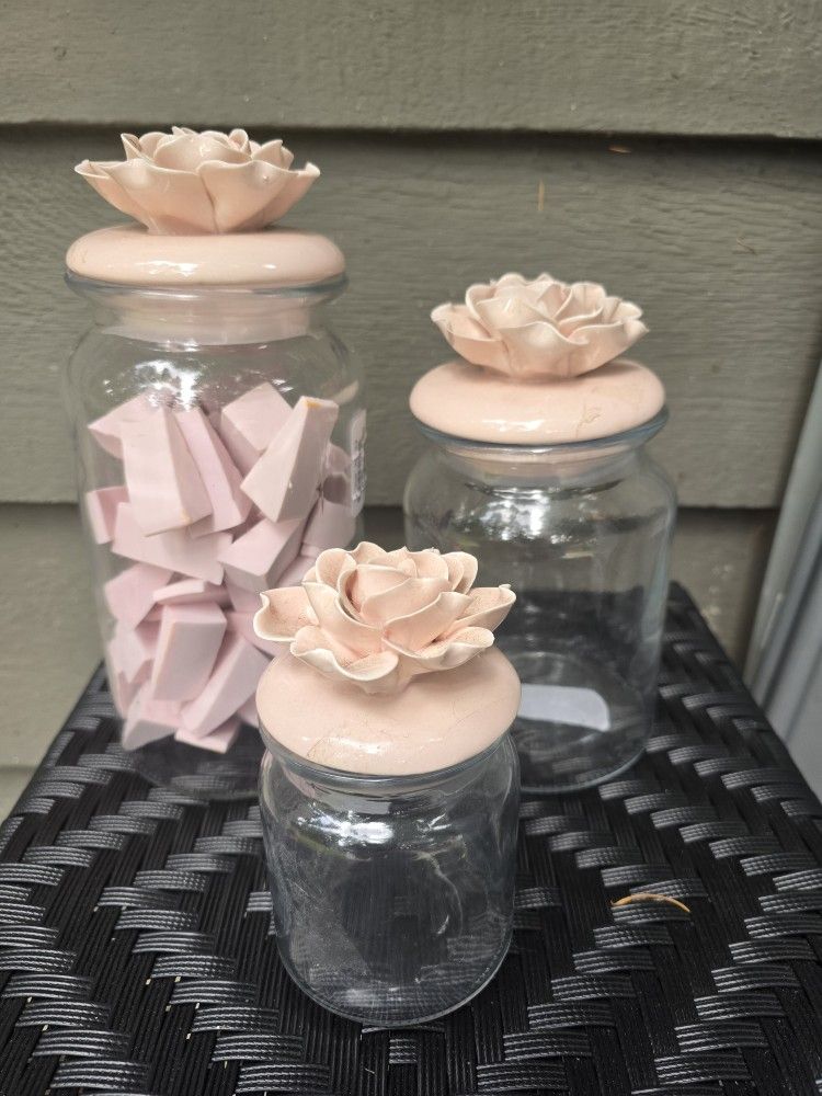 Pink Ceramic Flower Glass Containers