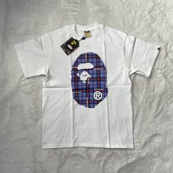 Bape Purple & Red Plaid Graphic White Tee