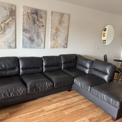 Black Leather Sectional Couch 