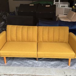Mid-Century Mustard Yellow Convertible Sofa / Sleeper Couch