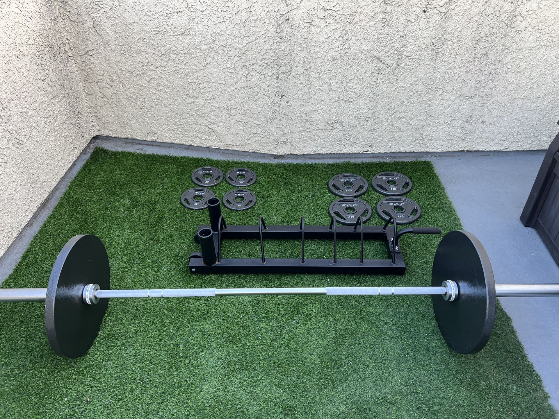 Olympic Barbell + Rack + 2x45LB + 4x10LB + 4x5LB + Storage Sled for ...