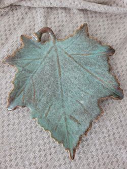 Teal And Brown Ceramic Maple Leaf Plate 