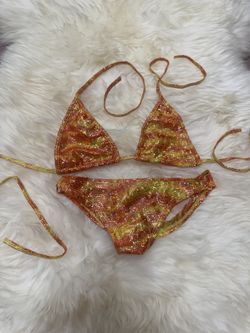 New small golden yellow bikini y2k festival rave outfit raver metallic swimsuit Piece was made in early 2000s