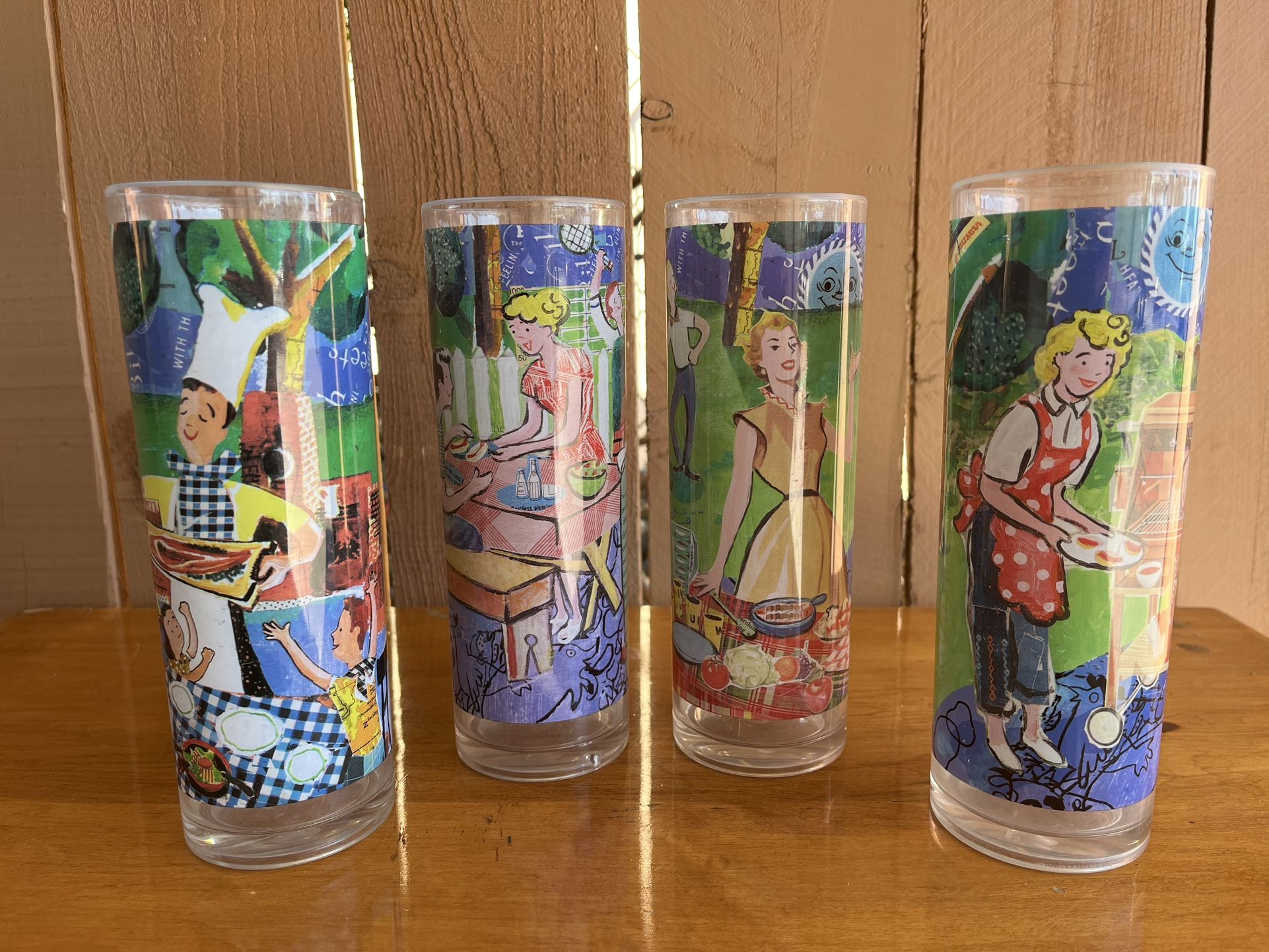 Vintage Southern Living Becky Denny Acrylic Tumblers Glasses, 1950s Retro Design Set of 4