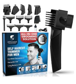 247 Groomed Self Haircut Trimmer for Men, Electric Hair Grooming Kit Electric Beard, Nose & Body Trimmer With Foil Shaver, Adjustable Guard For Home H
